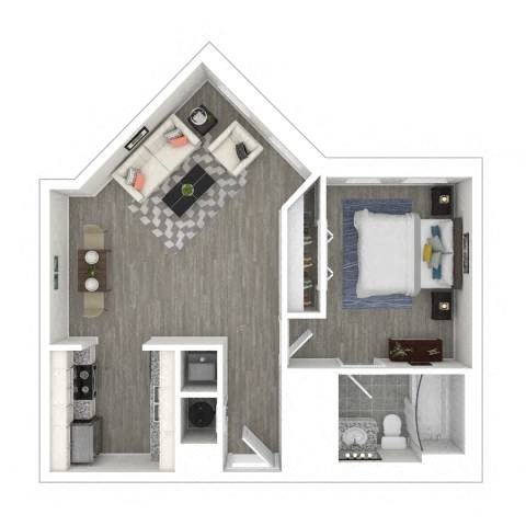 Floor plan for 1 bed, 1 bath, 625 sqft